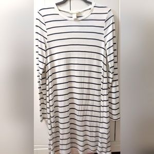H&M Basic, Long sleeve Dress, Navy and white Stripes, Size Medium.